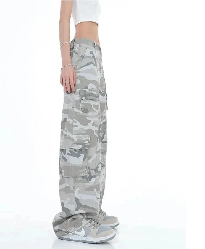 BG Y2K Camouflage Baggy Elastic Waist Wide Leg