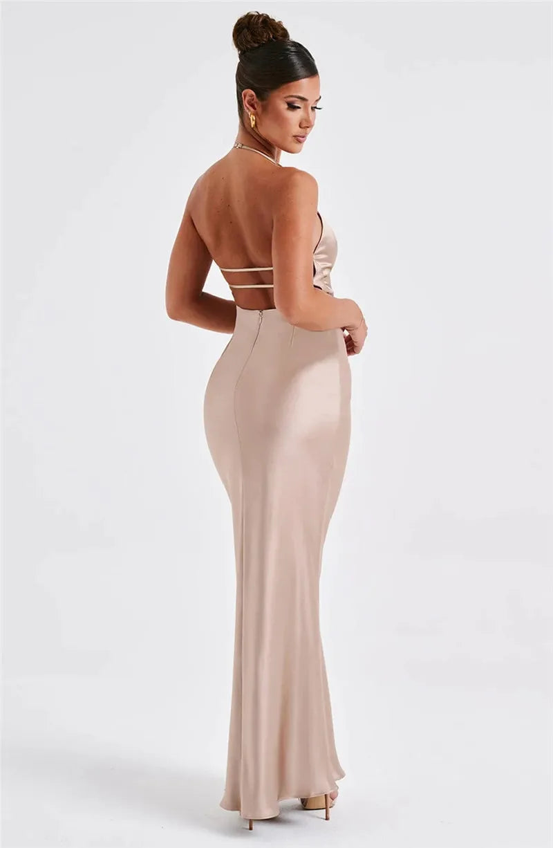 Mona Satin Backless Long Dress