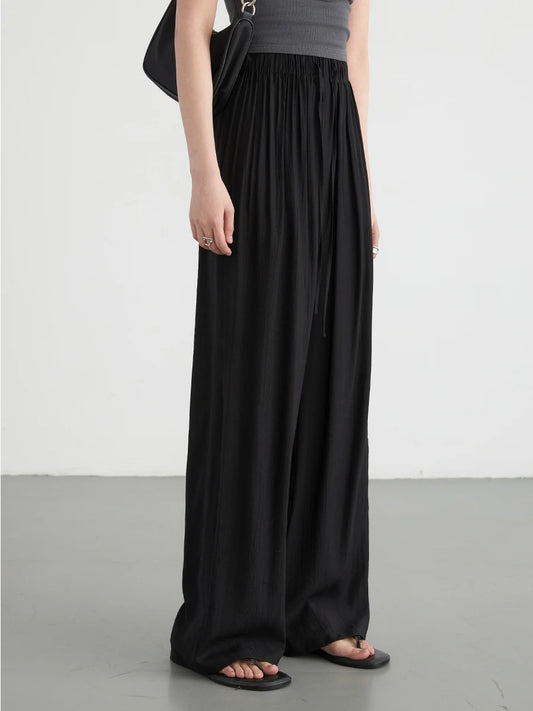 Ida High Waisted Loose Elastic Waist Wide Leg Pants