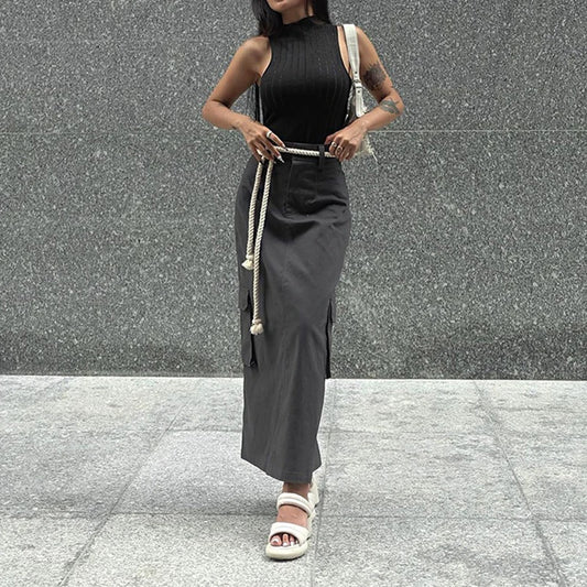 BC Button Pocket Cargo Split Long Skirt