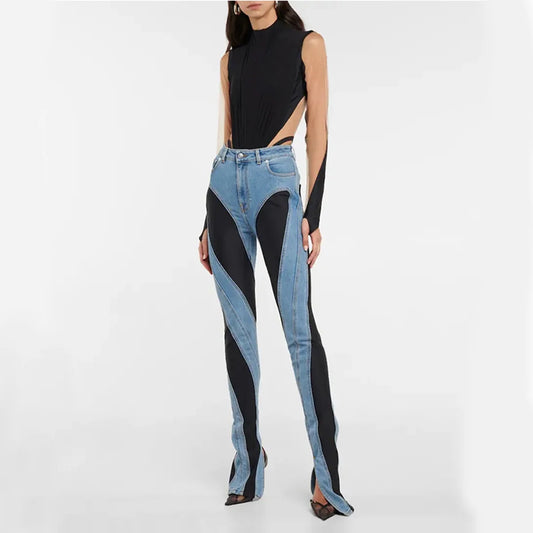 Jay High Waist Split Blue Long Denim Pants