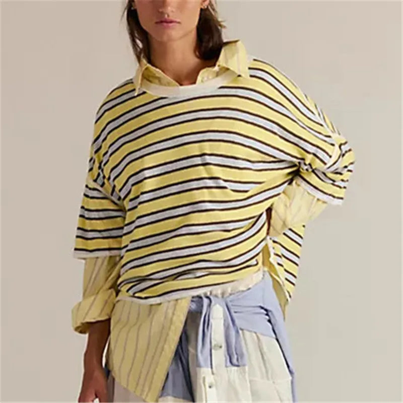 Hailey Oversized T-Shirt Half Sleeve Crew Neck Striped Print