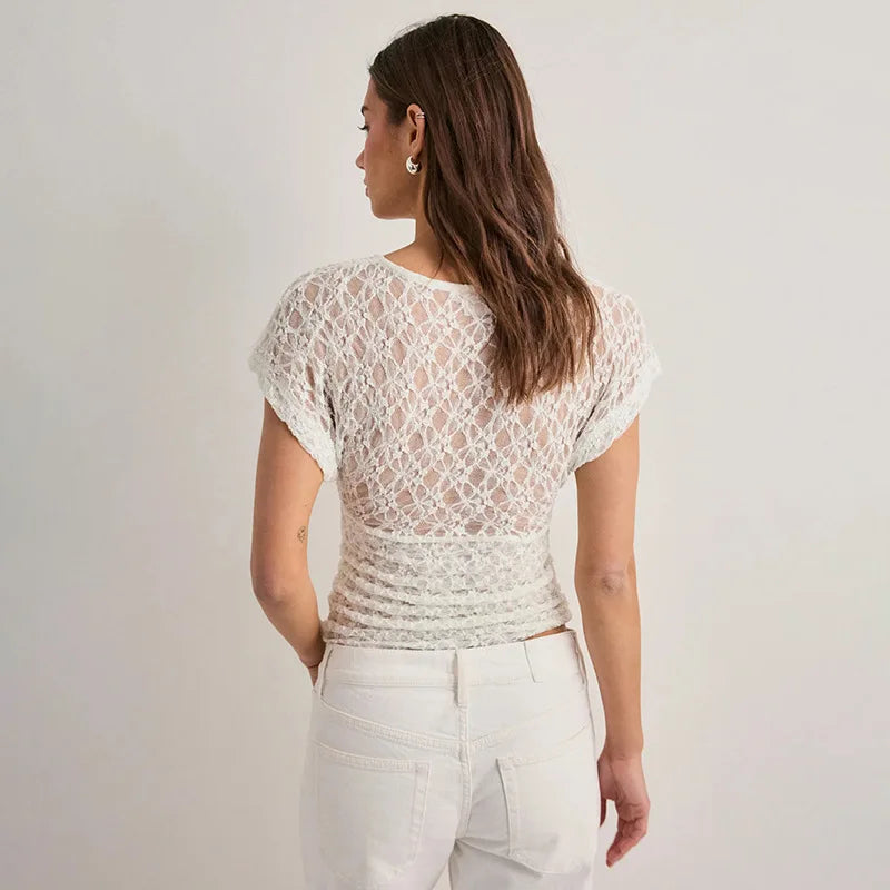 Kimich Hollow Out V-Neck Short Sleeves Top