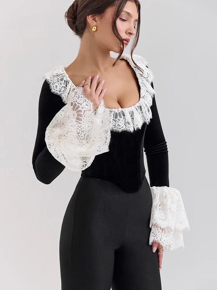 Julis MO Square Collar Lace Flare Sleeve Corset Style