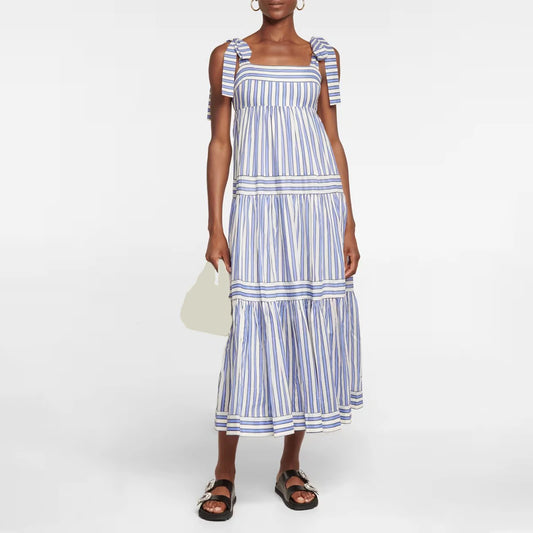 GB Sleeveless Tie-up Strap Striped Print Backless Dress