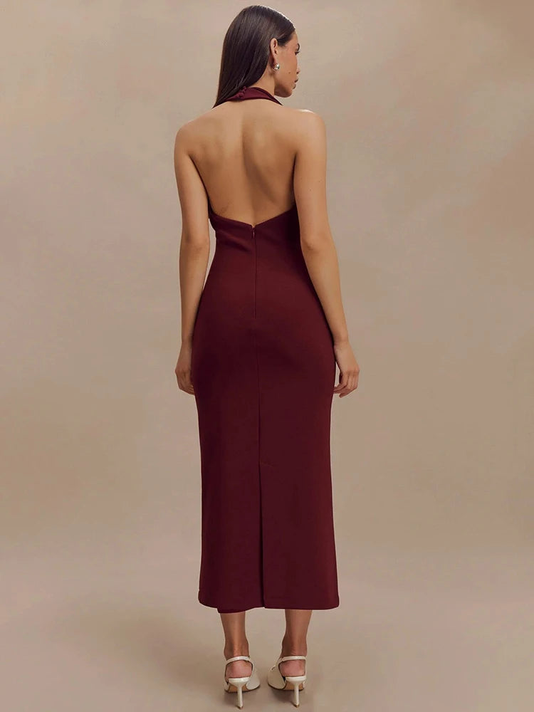 MUA Halter Deep V Neck Sleeveless Elegant Backless Tank Maxi Dress