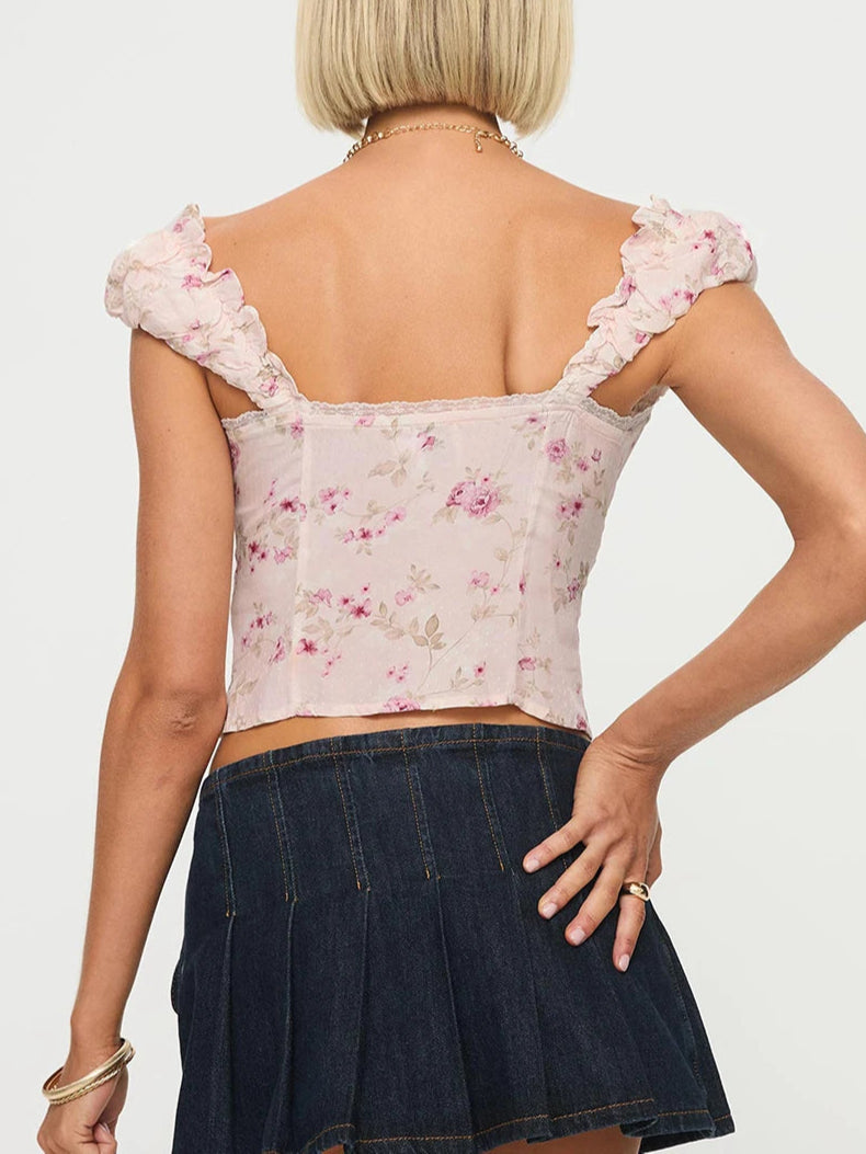 BC Ruffles Vintage Floral Print Sleeveless Top