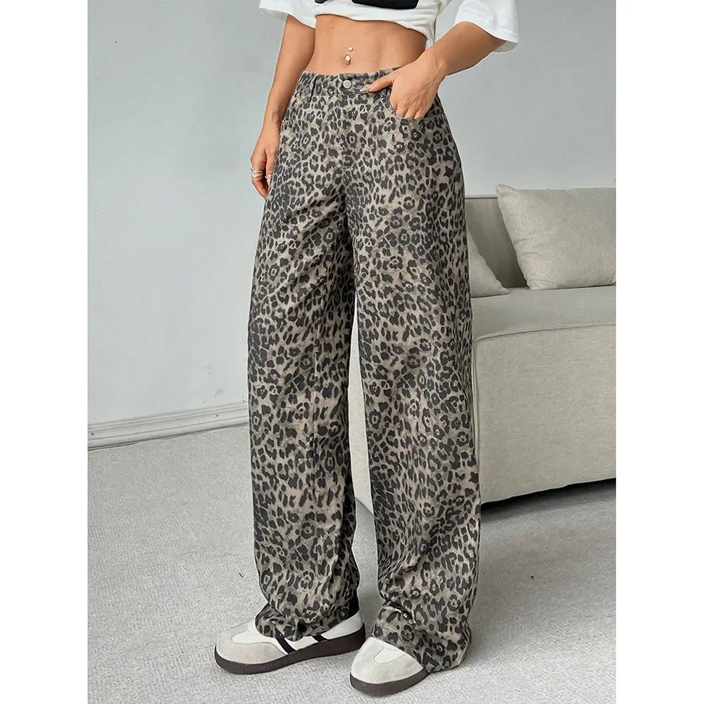 BC Straight-Leg Loose-Fit Wide-Leg Casual Trousers Washingleopard