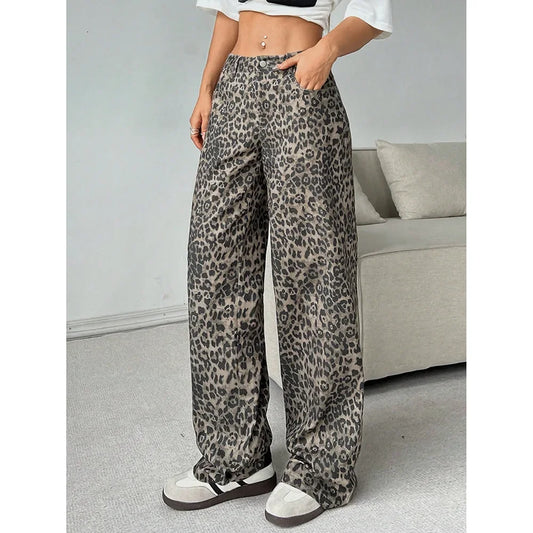 BC Straight-Leg Loose-Fit Wide-Leg Casual Trousers Washingleopard