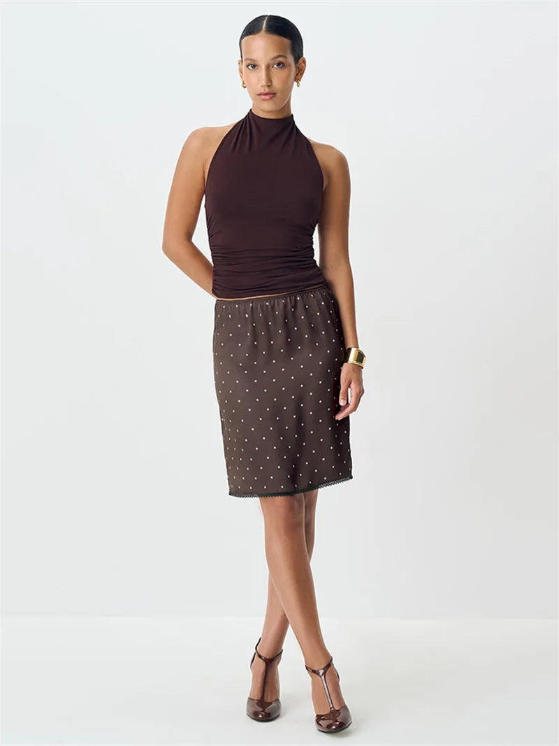 Fanni Polka Dots High Waist Satin Lace Skirt