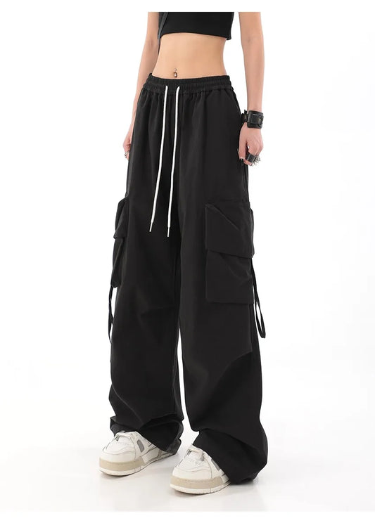 High Waist Trousers Drawstring Baggy Cargo Pants