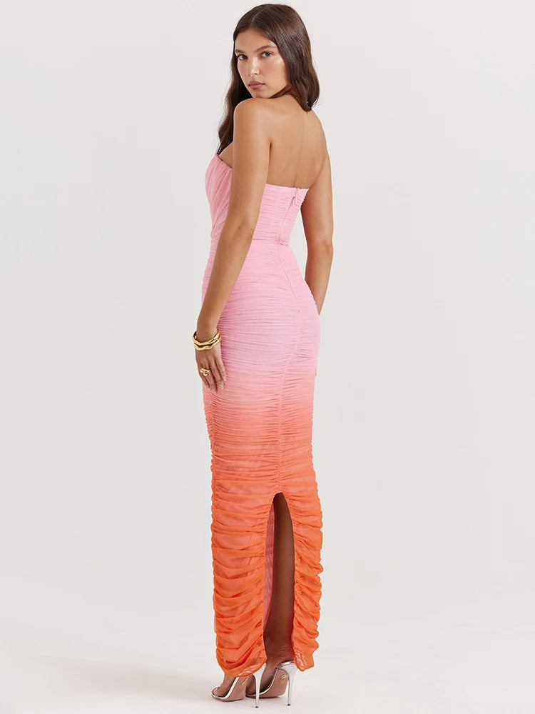Moz Strapless Backless Off-shoulder Sleeveless Back Split Long Dress