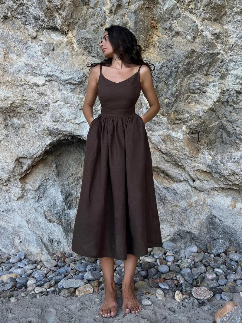 Tara Backless V Neck Splice Folds Long Dresses