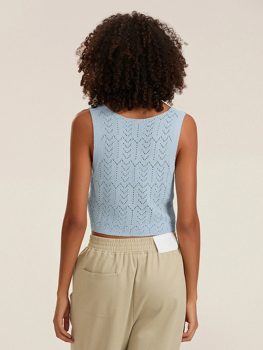BG Summer Knitted Cutout Crop Tank Tops Sleeveless Button Sweater