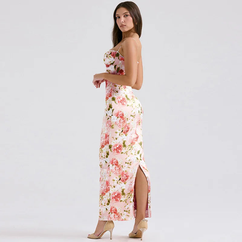 Mindy Vintage Floral Long Maxi Dress