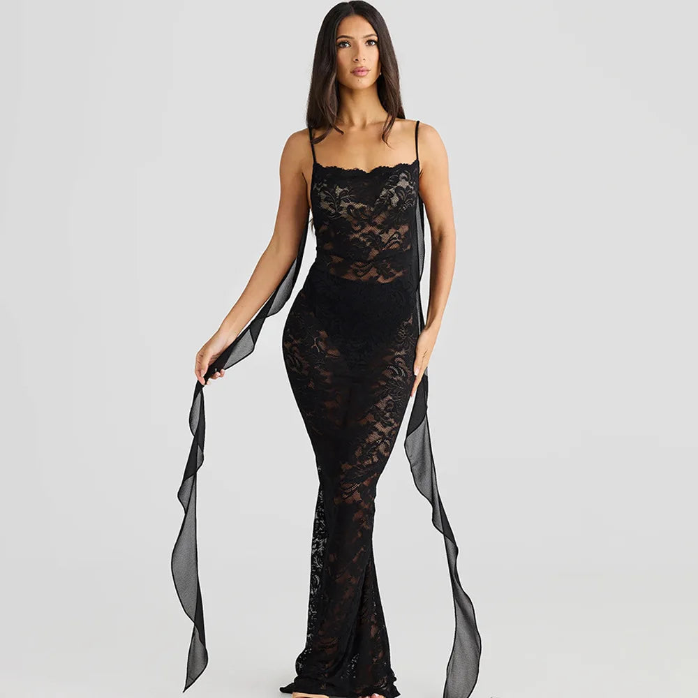 Aris Sleeveless Lace Print Backless Dress