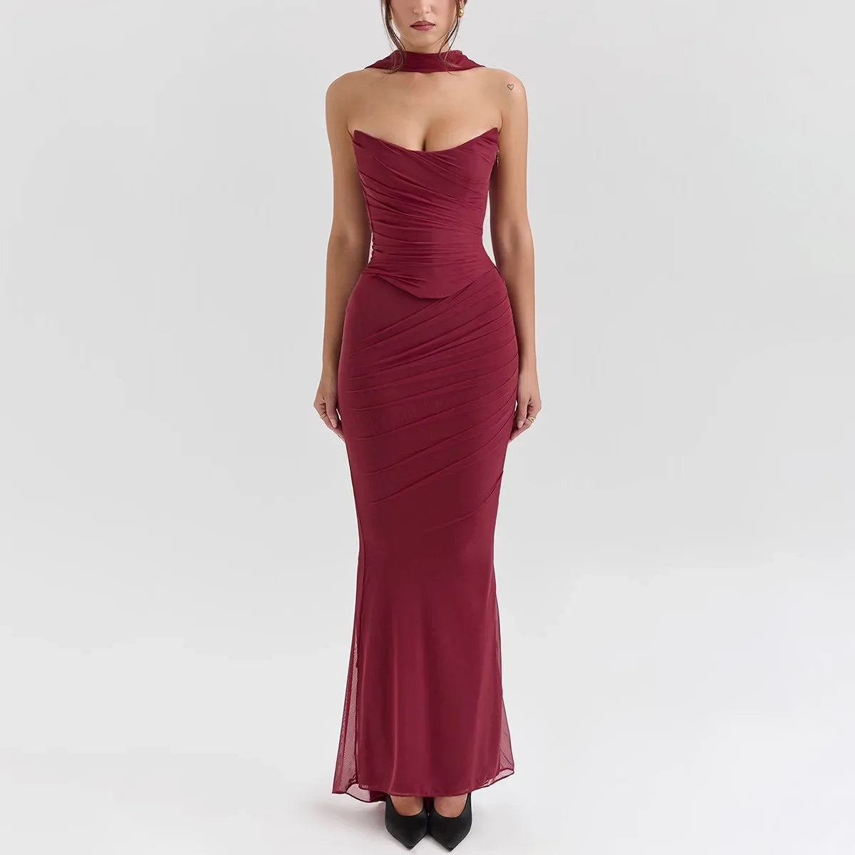 Suninheart Elegant 2 Pieces Dress Set with Scarf