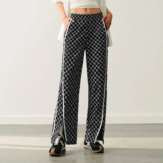 BG Contrasting Wide-Leg Elastic Waist Retro Pants