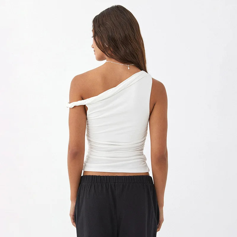 BC Simple Basic Sleeveless Off Shoulder Side Ruched Tops