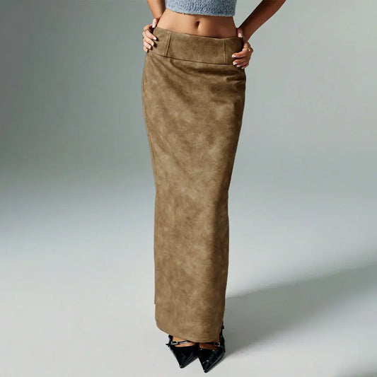 Solid Split Maxi Skirt American Retro