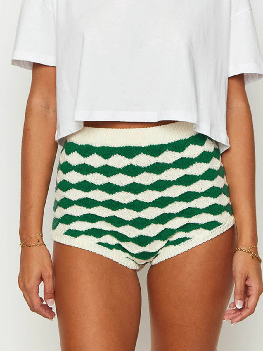 Lia Y2K Aesthetic Crochet Knit Vintage Striped Low Waisted Boxer Shorts