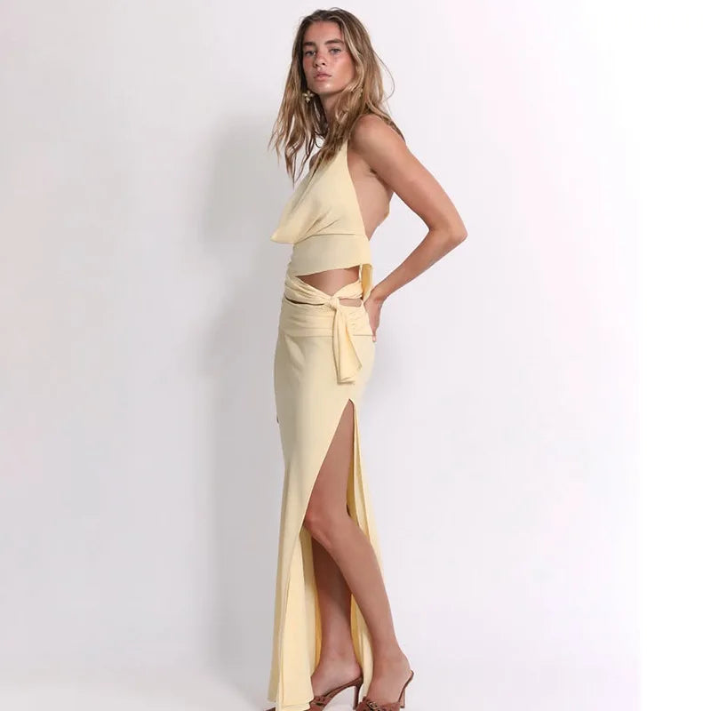 Tara Skirt Set Backless Halter Top Printed High Waist Skirt