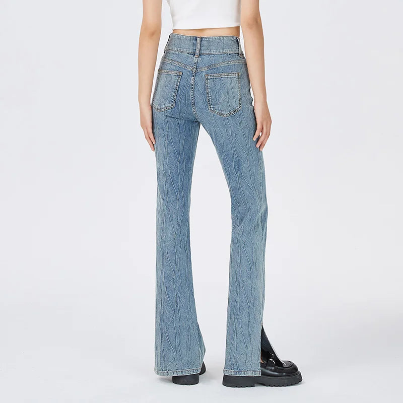 Retro Split Flare Long High Waist Pants