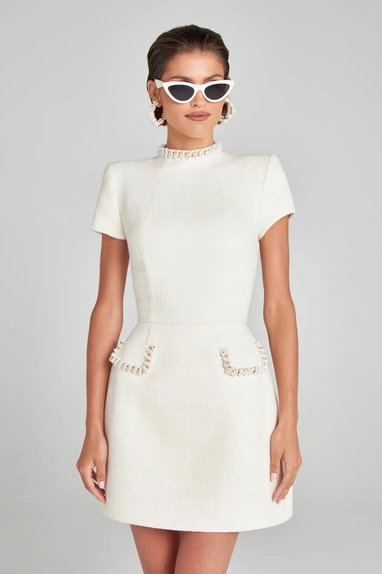 Mini Dress Pocket Short Sleeve Glitter Vintage Dress