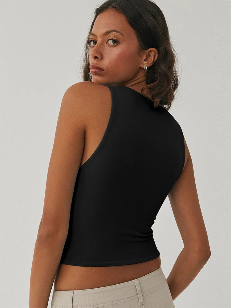 Sorina Sleeveless Tight Bottomed Shirt With Round Neck Racerback Top
