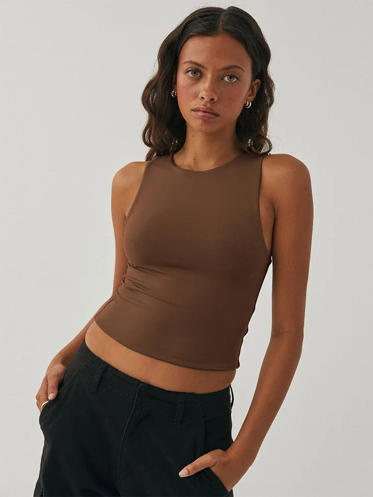 Sorina Sleeveless Tight Bottomed Shirt With Round Neck Racerback Top