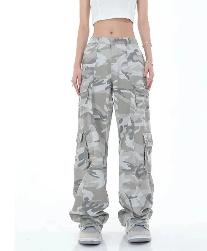 BG Y2K Camouflage Baggy Elastic Waist Wide Leg