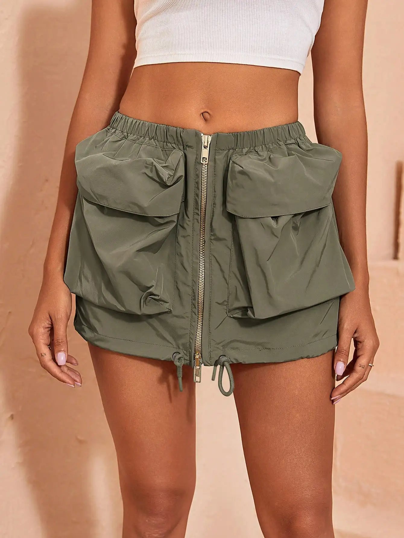 Margo Mini Cargo Skirt Vintage Flap Pocket Zip Front