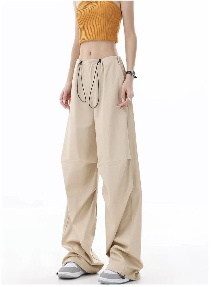 High Waist Drawstring Long Wide Leg Trousers