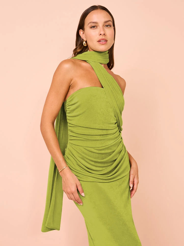 Leela Halter Off-shoulder Sleeveless BC Long Dress