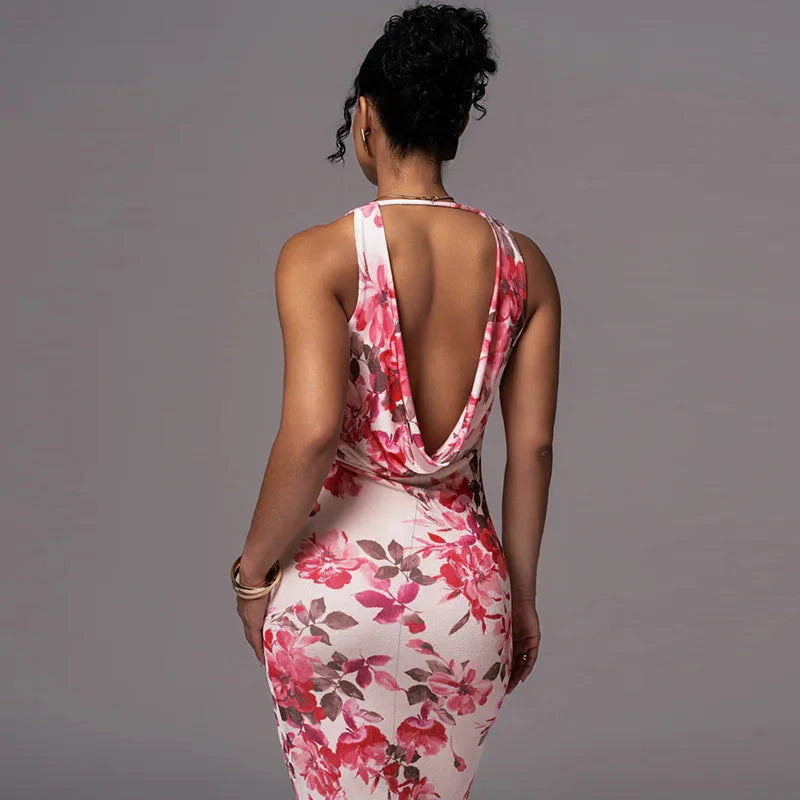 Skyla Sleeveless Backless Long Floral Dress