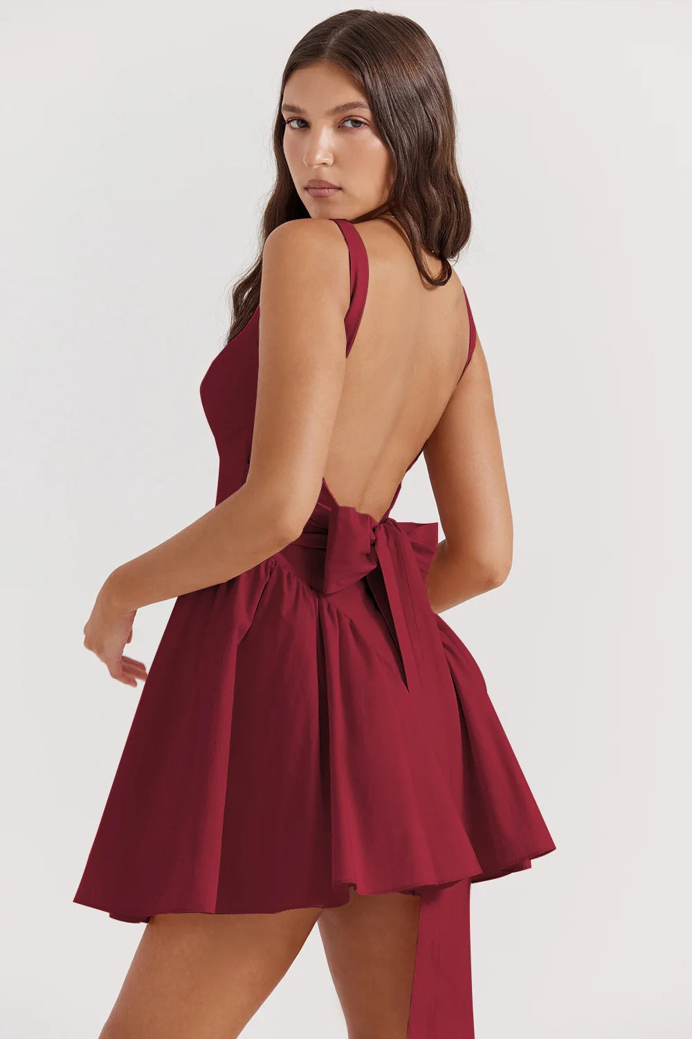 Aura Elegant Sleeveless Backless Bow Mini