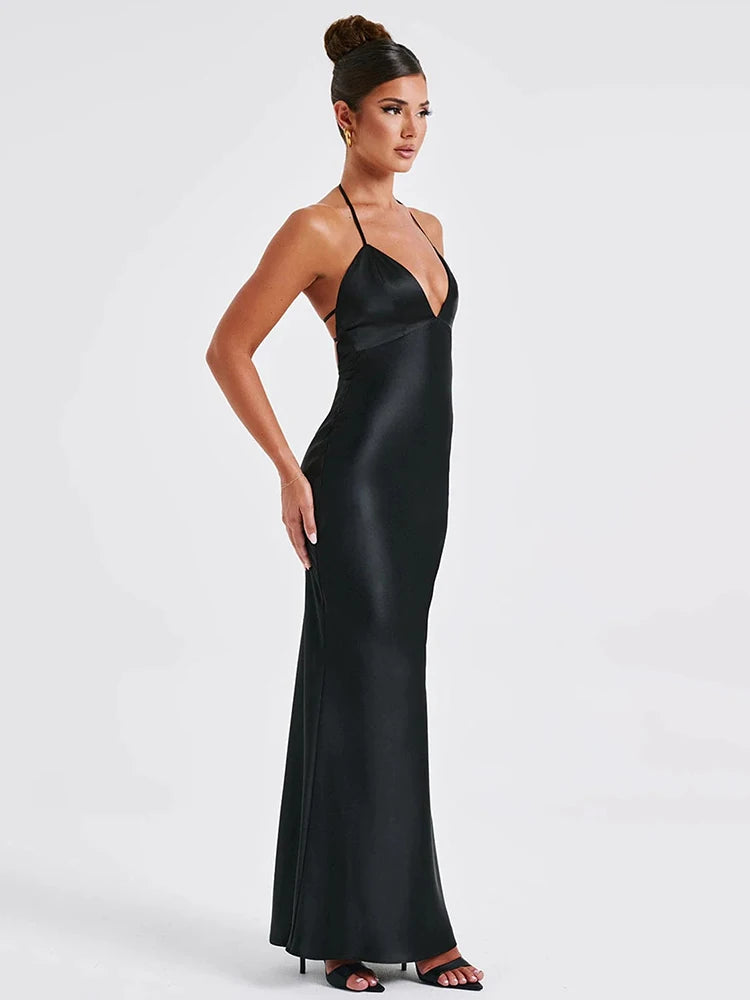 Mona Satin Backless Long Dress