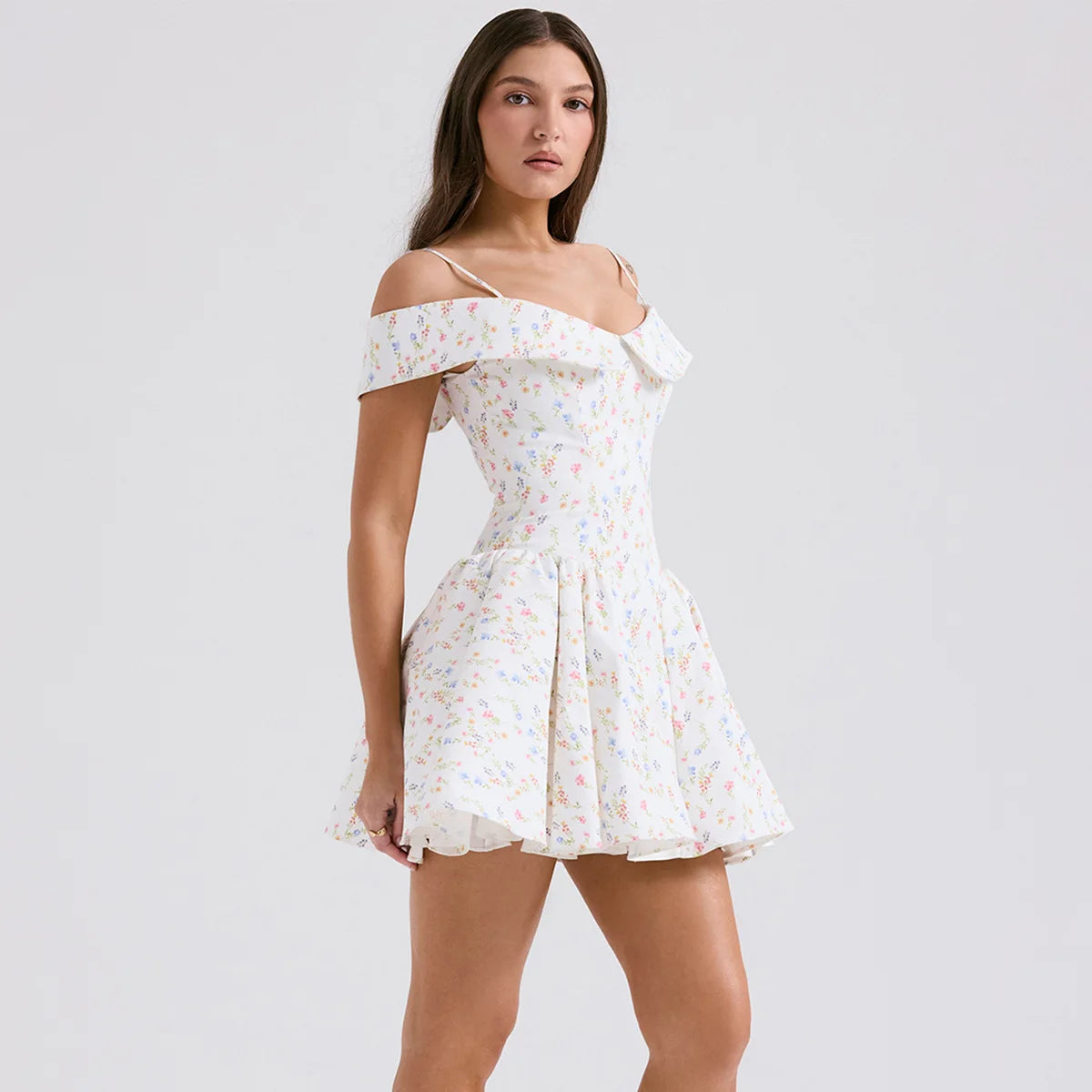 Sunheart Floral Print Off The Shoulder Tulle Dress A Line