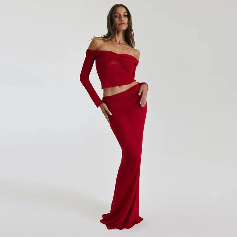 Zoey See-Through Mesh Long Skirt And Top Set