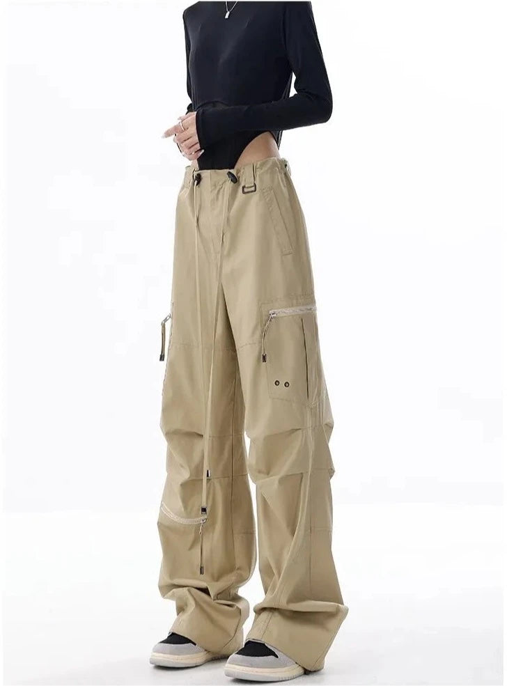Wide Leg Cargo Pants Drawstring Parachute Trousers