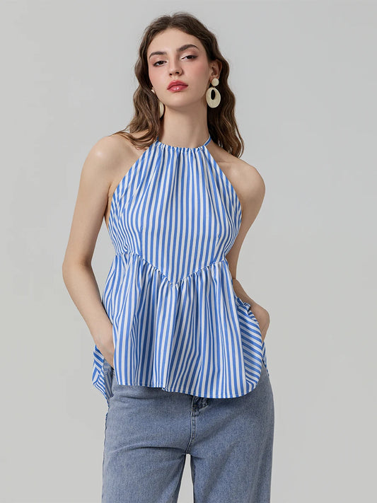 BC Halter Neck Striped Peplum Vest Tops