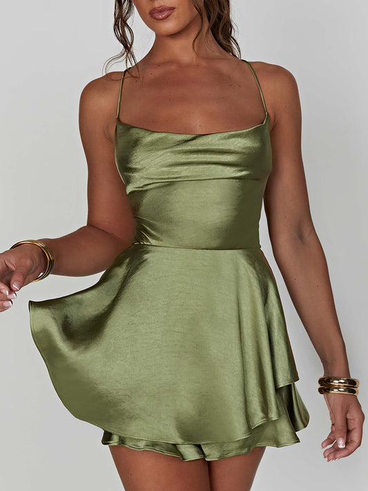 BC Corset Cowl Neck Sleeveless Short  Tie-Up Backless Dress