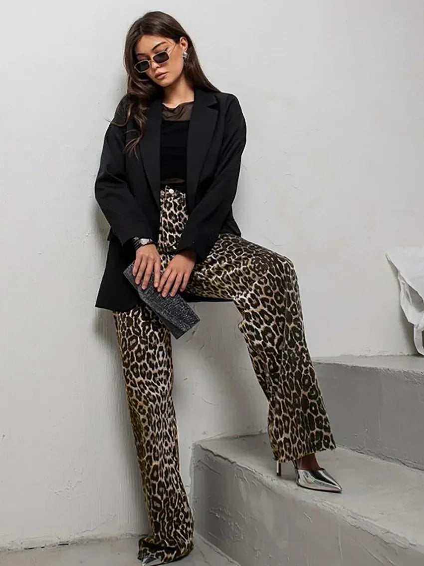 Wama Leopard Print High Waisted Pants