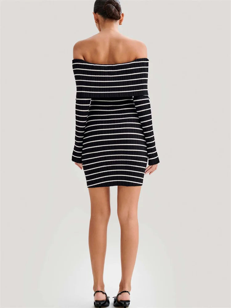 Lolla Striped Knit Mini Dress  Off-Shoulder