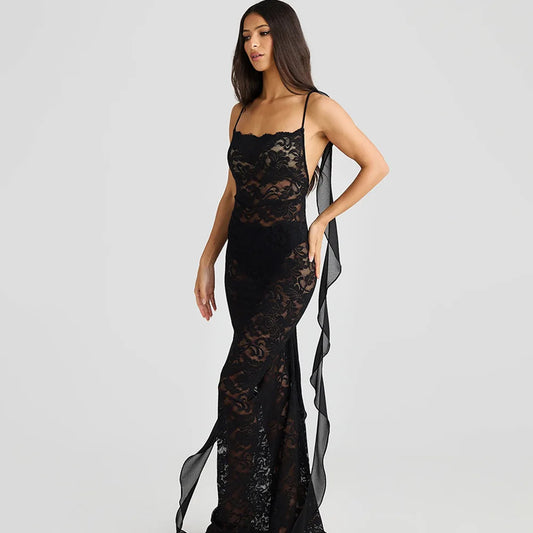 Aris Sleeveless Lace Print Backless Dress