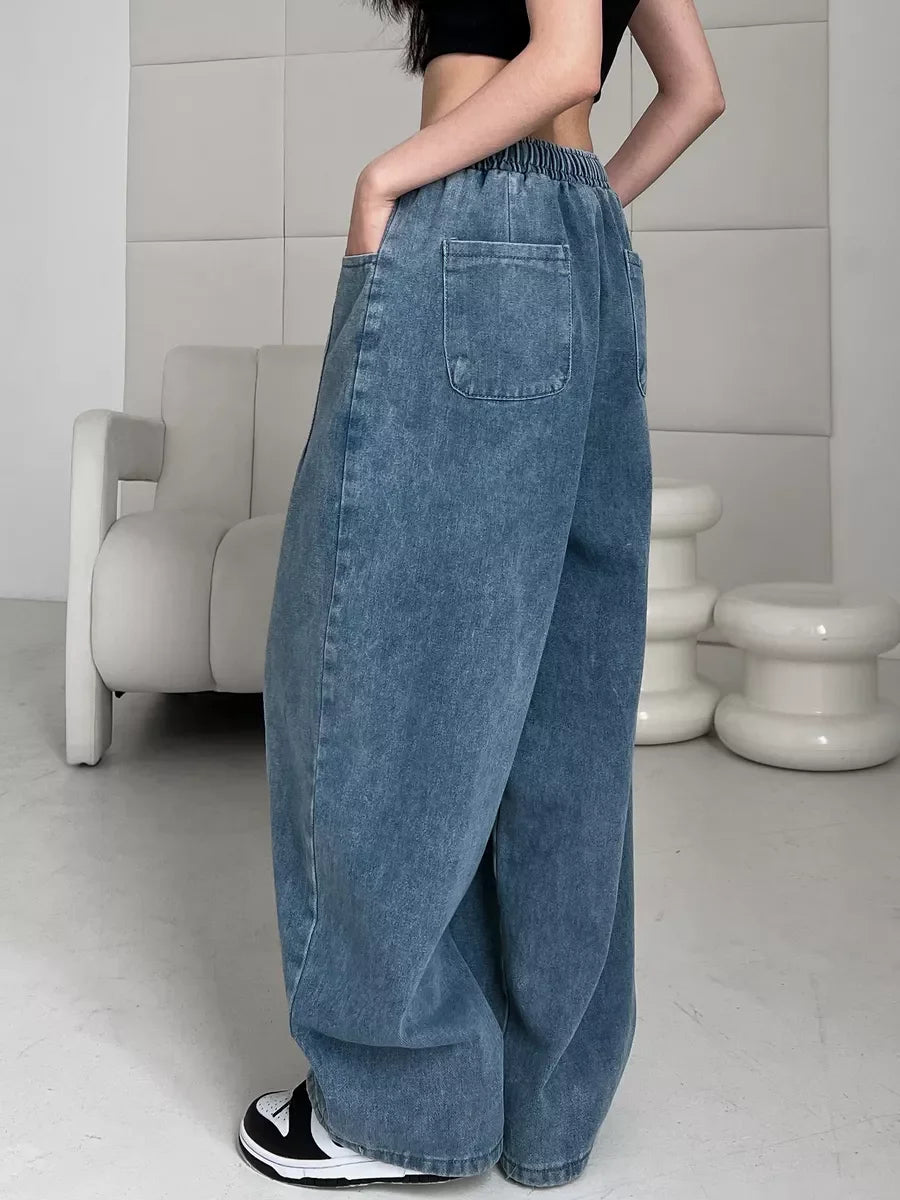 BC  Vintage Loose Elastic Waist  Y2K Wide Leg Punk Baggy Denim Trouser