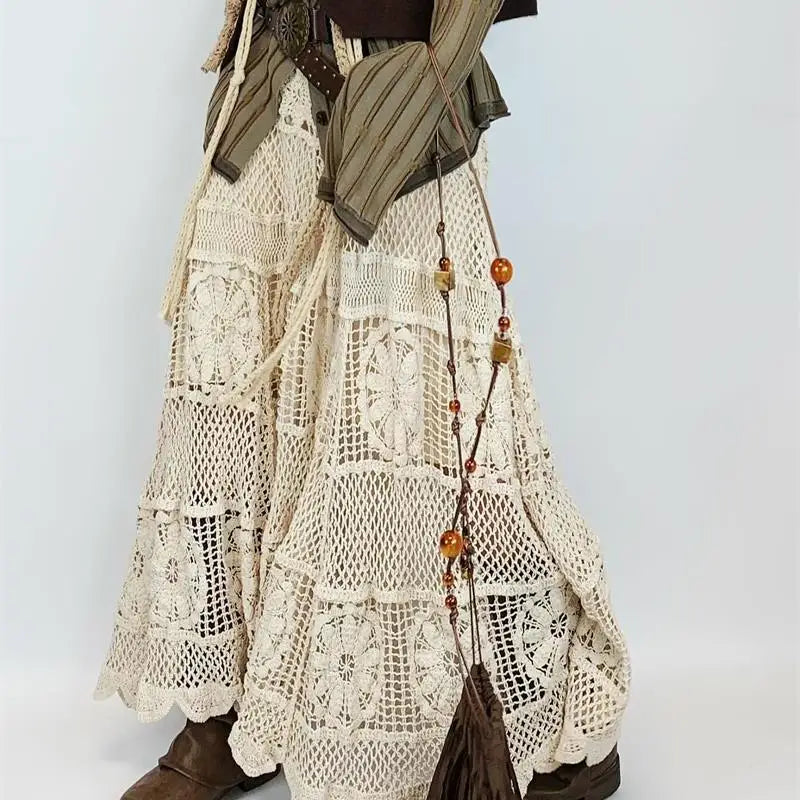 BC Boho Vintage Hollow Out Hook Flower Y2k High Waist Maxi Skirts