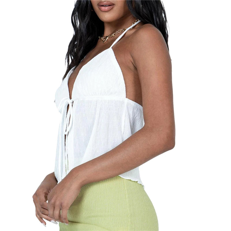 Fali Cami Top Bowknot Lace-Up Sleeveless Cropped Off Shoulder