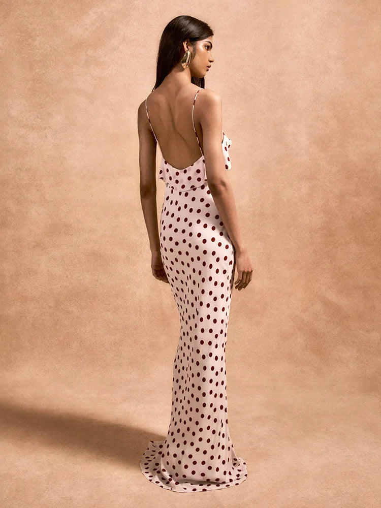 Mozi Rose Polka Dot Maxi Dress