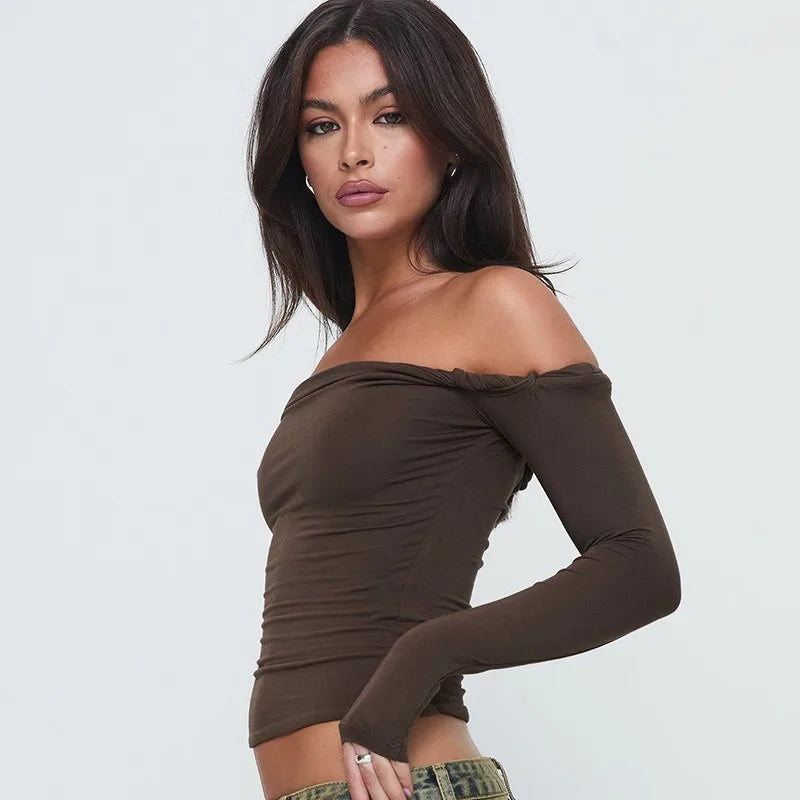 BC T-Shirt Long Sleeves Ruched Slash Neck Tees Top
